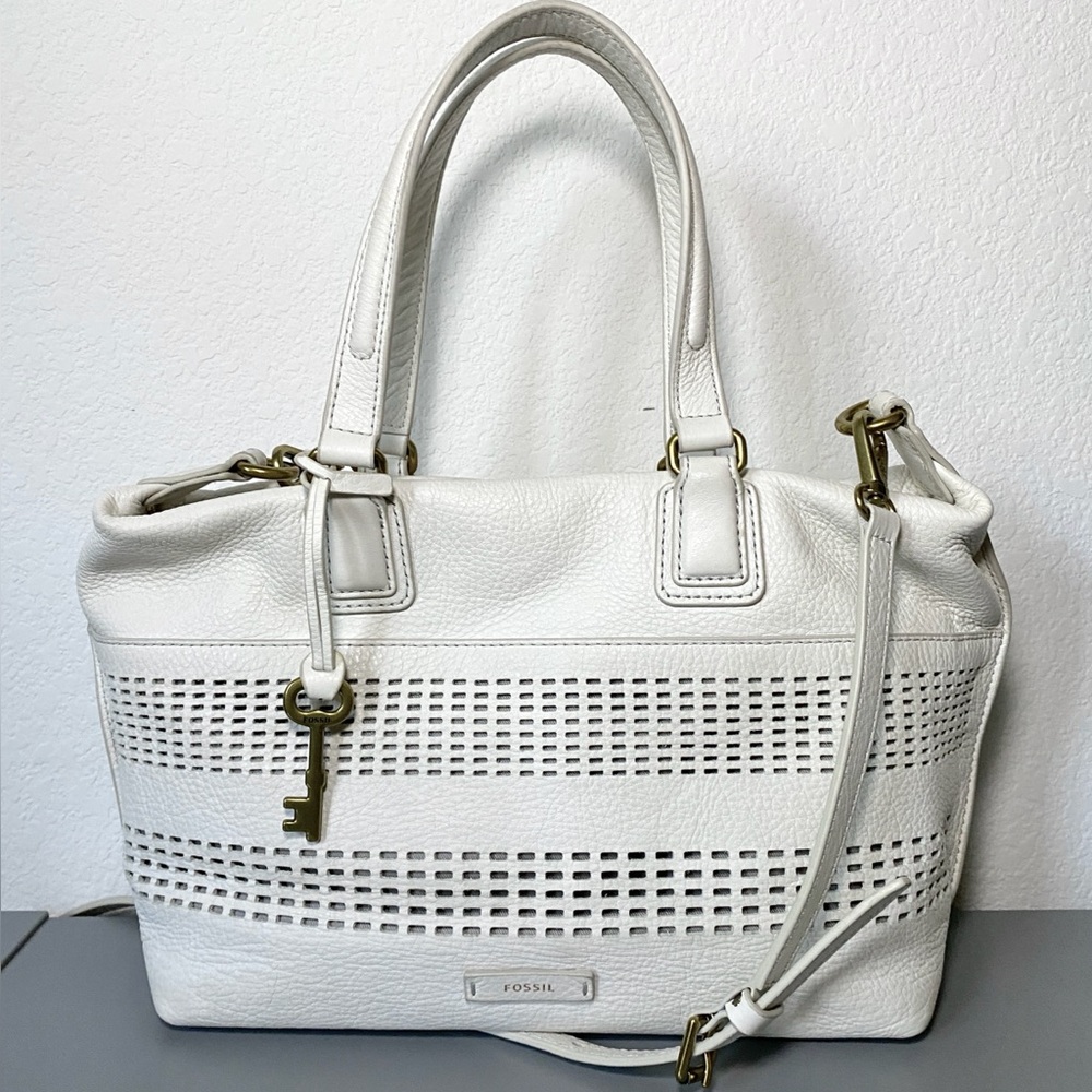 Fossil Julia Leather Satchel in Coconut White with Crossbody Strap